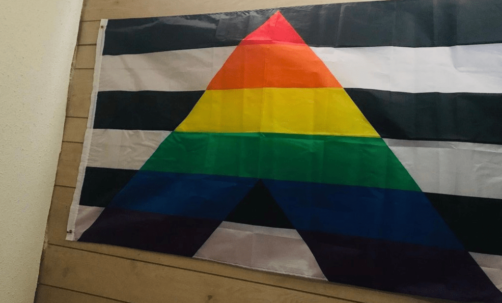 Ally Flag hung on a wall