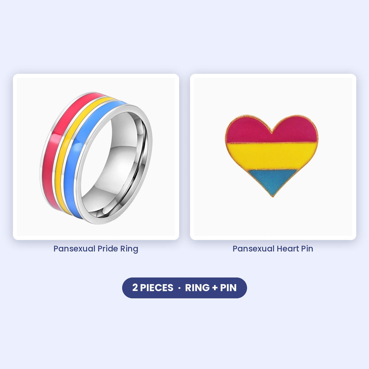 Pansexual Pride Jewelry Bundle: ring and heart pin