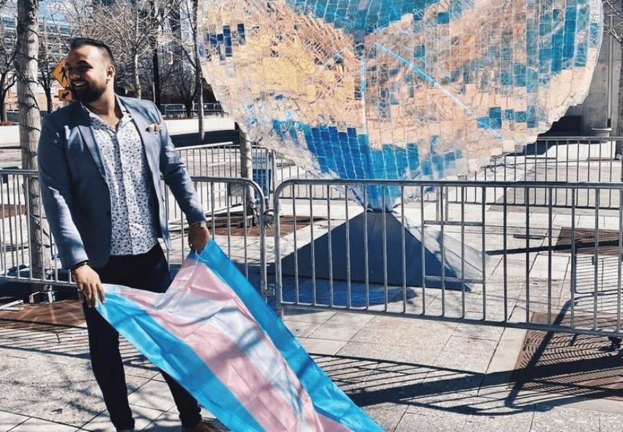 Customer photo with the Transgender Pride Flag