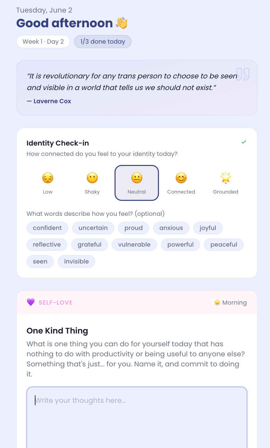 Identity Journal day prompt screen