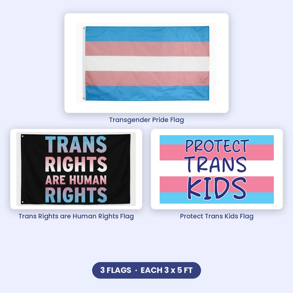 Trans Rights Flag Pack: Transgender Pride, Trans Rights are Human Rights and Protect Trans Kids flags